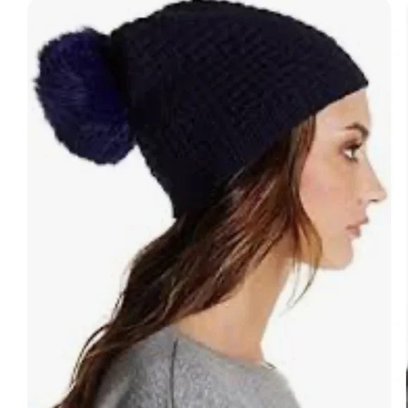 Portolano 
Portolano Waffle Knit & Genuine Rabbit Fur Pom Cashmere Beanie - Picture 2 of 4